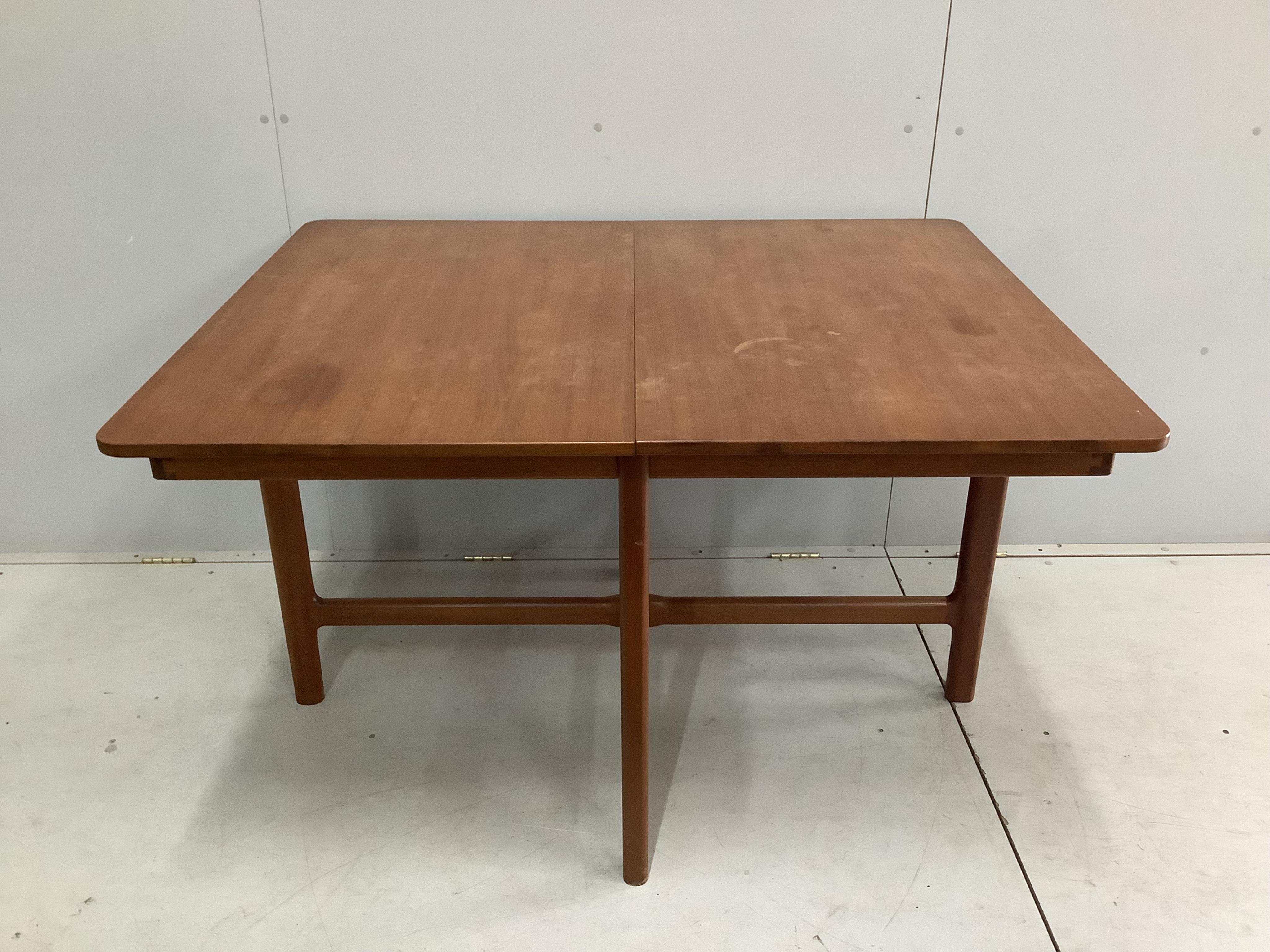 A mid century Danish style MacIntosh Forfar teak sideboard, width 170cm, depth 46cm, height 102cm together with a McIntosh teak extending dining table and four chairs teak sideboard, width 170cm, depth 46cm, height 102cm